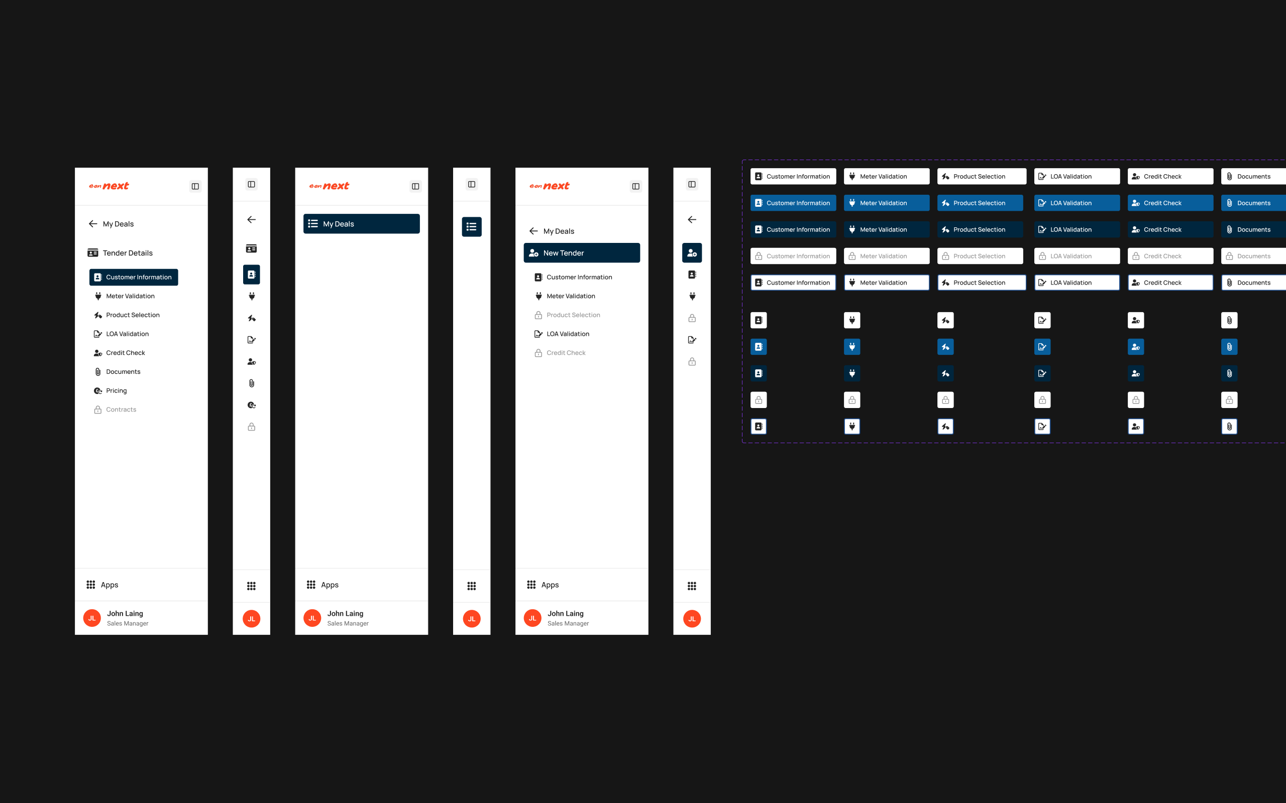 POWWR — design system components replacing the legacy navigation, showing the structure of a tender