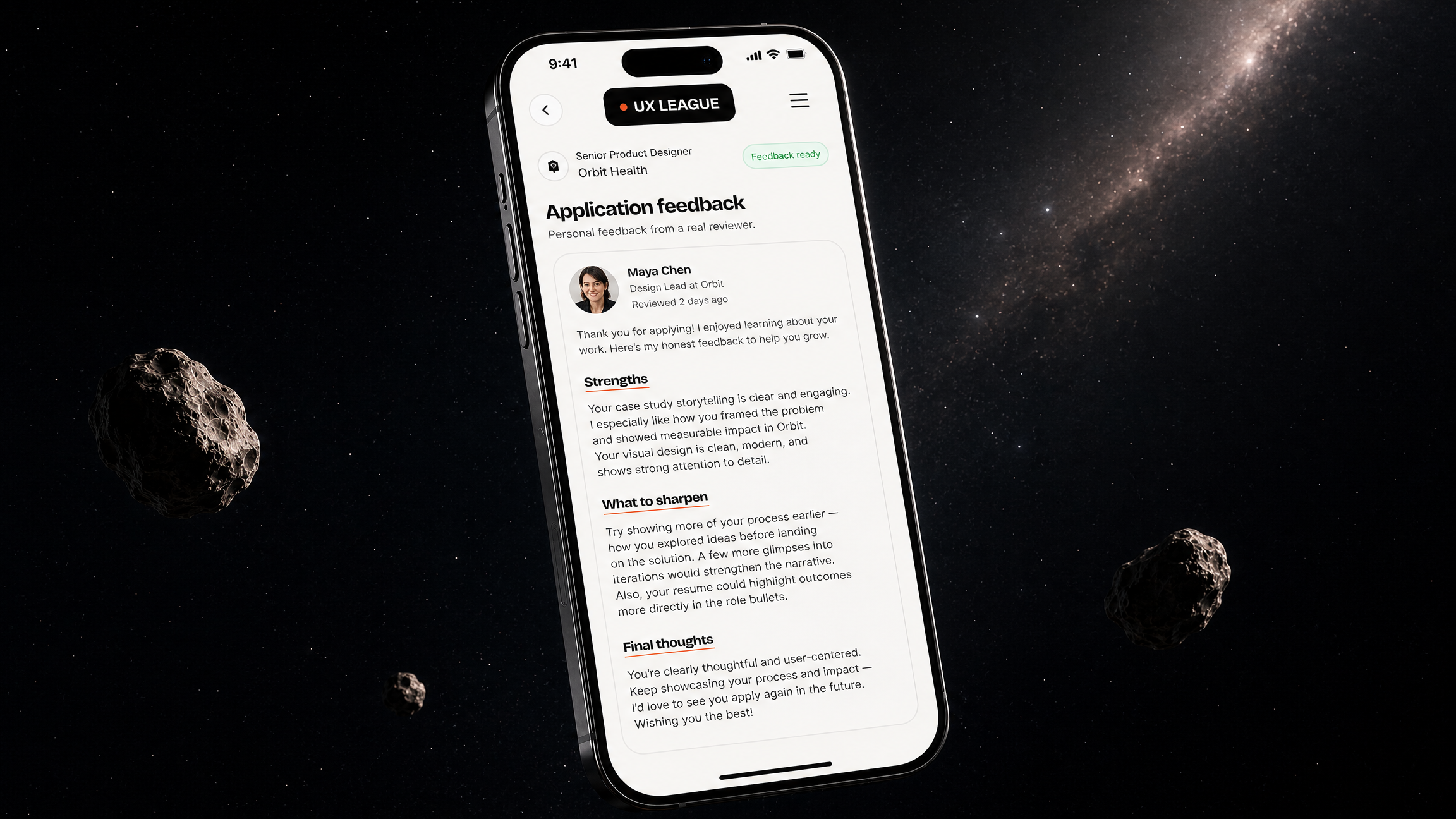 uxleague.ai — the hiring view: a ranked shortlist of designers with their demonstrated skills and gaps made explicit